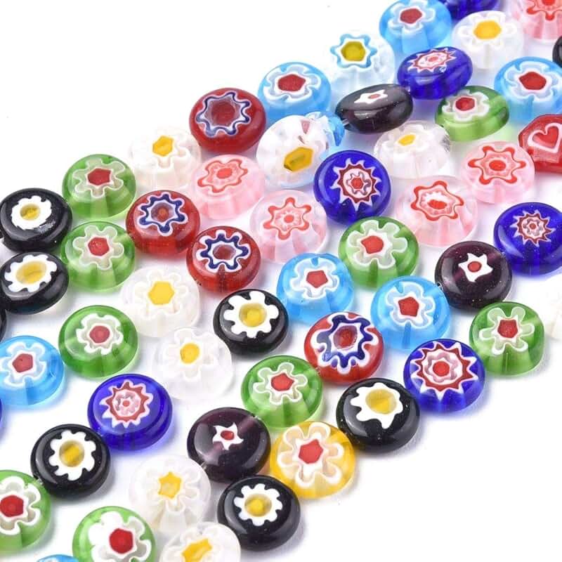 350Pcs Mixed Color Flat Round Flower Glass Beads for Jewelry
