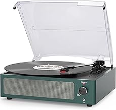 Portable vinyl record player with built-in speakers and wireless receiver