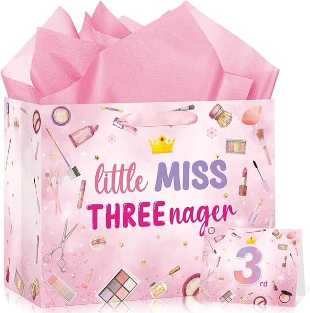 Pink birthday gift bag for 3-year-old girls