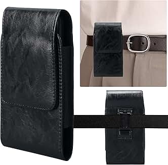 Leather phone holster with belt clip for large smartphones