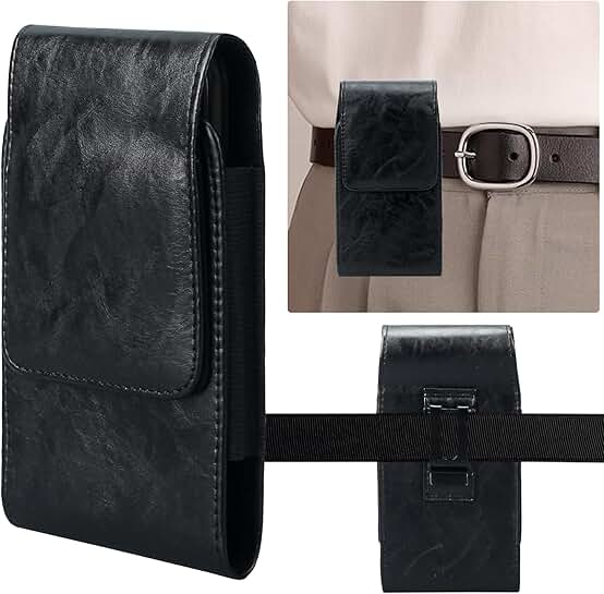 Leather phone holster with belt clip for large smartphones