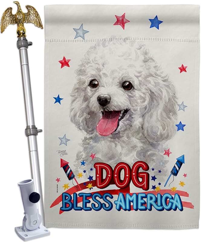 Patriotic White Poodle and Eagle Garden Flag Set
