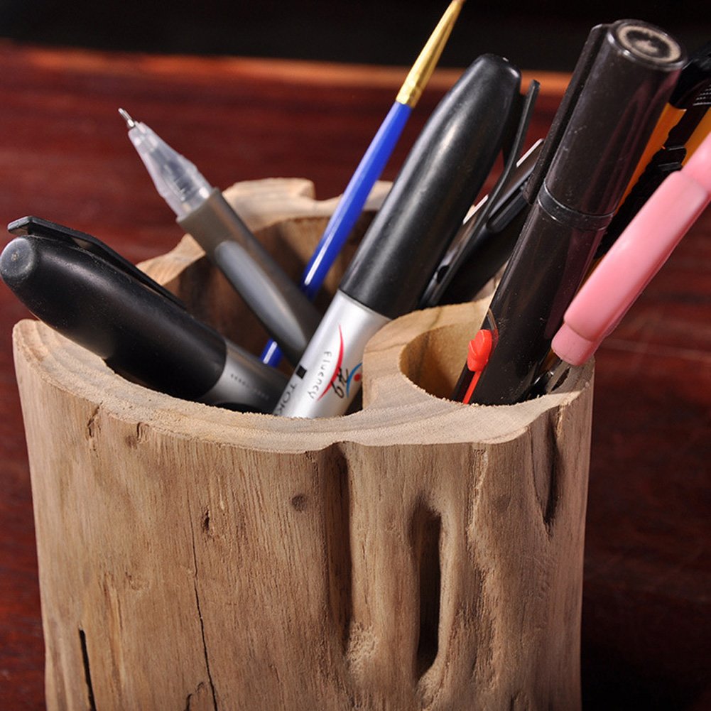 Solid Wooden Stump Pen and Pencil Holder