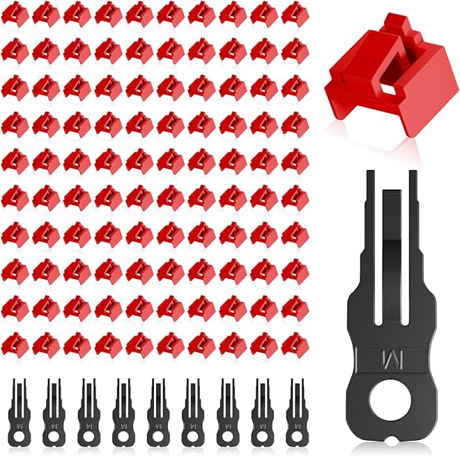 100 Pack RJ45 Port Locks with Keys