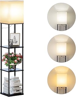 Square Floor Lamp with Shelves for Living Room and Bedroom