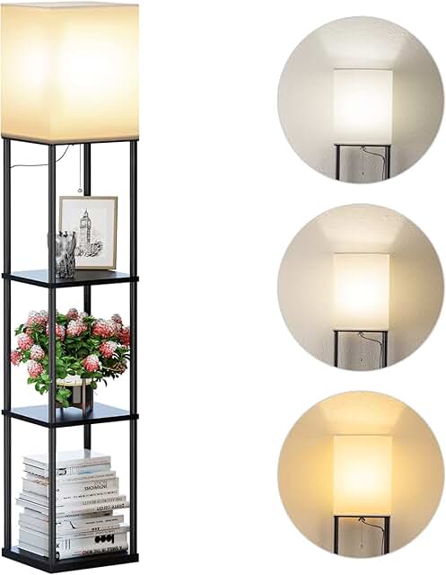 Square Floor Lamp with Shelves for Living Room and Bedroom