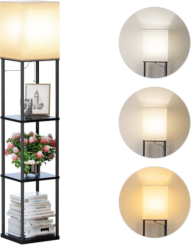 Square Floor Lamp with Shelves for Living Room and Bedroom