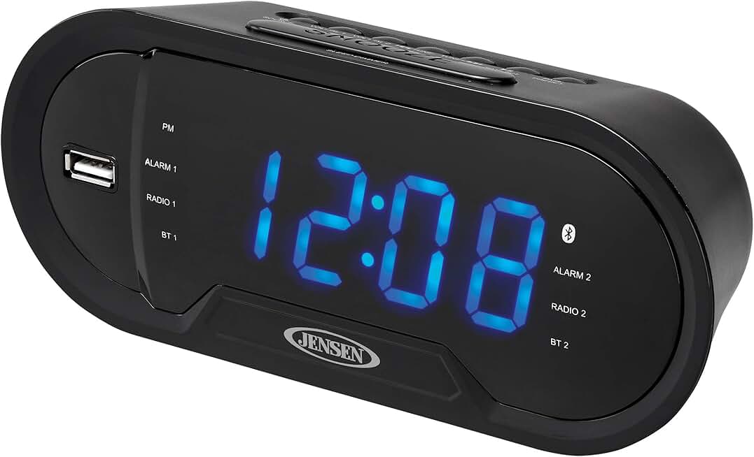 AM/FM Dual-Alarm Digital Clock Radio with Bluetooth