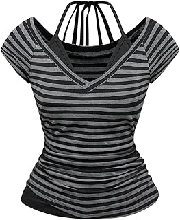 Women's Striped Short Sleeve Halter Top