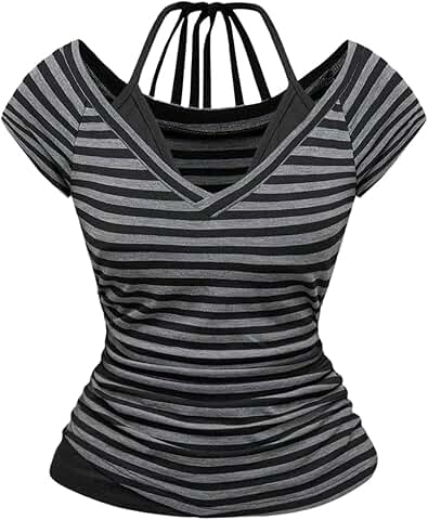 Women's Striped Short Sleeve Halter Top