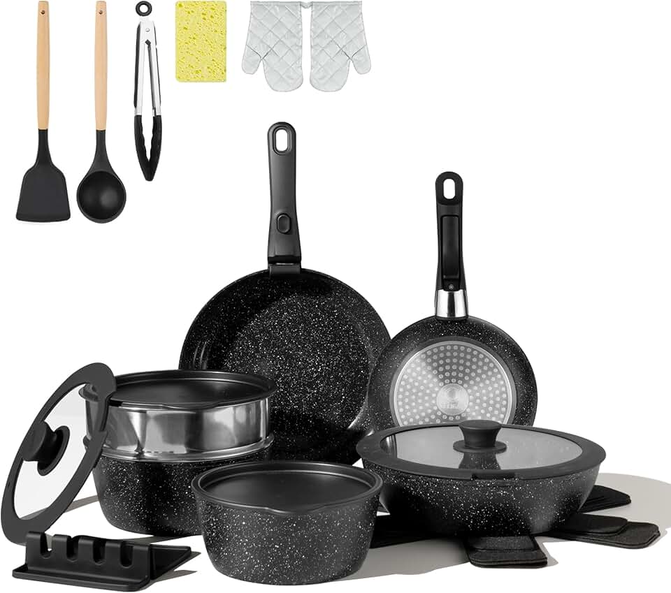 23-Piece Nonstick Ceramic Cookware Set with Removable Handles
