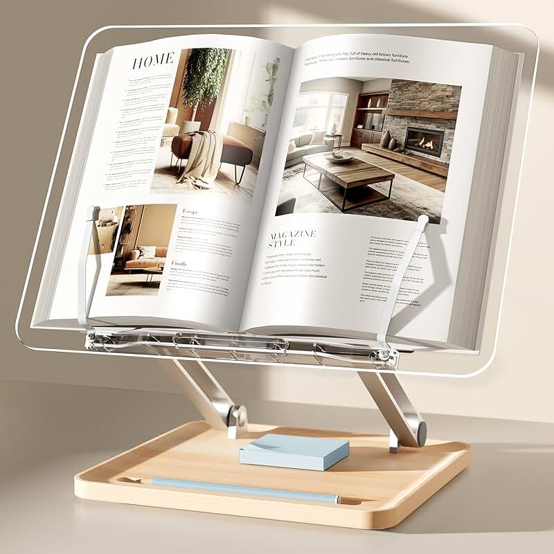 Adjustable Clear Acrylic Book Stand with Pen Slot