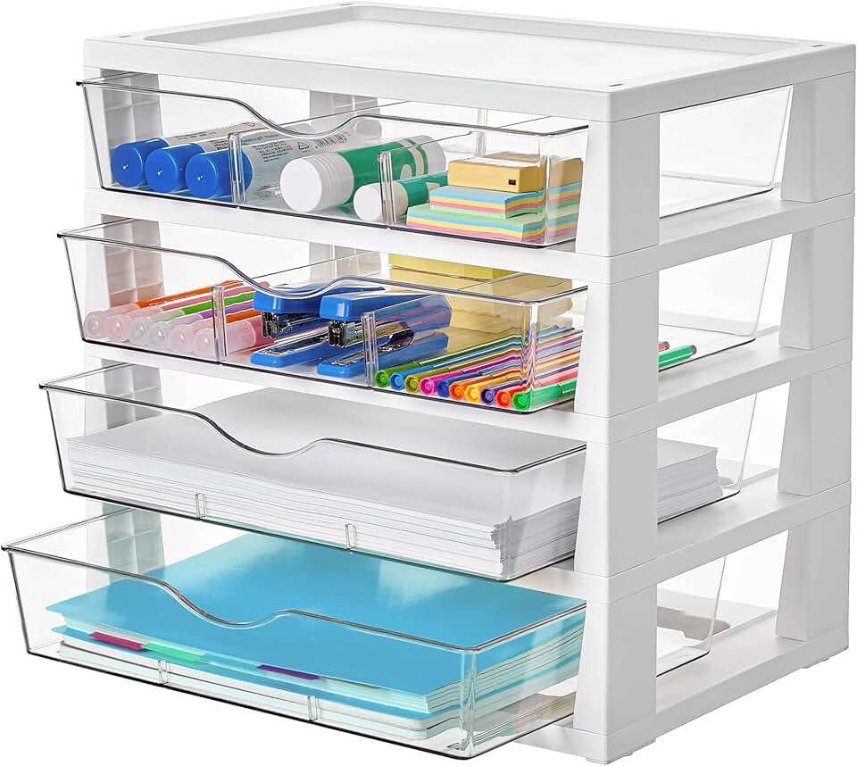 4-Tier Clear Desk Organizer with Drawers