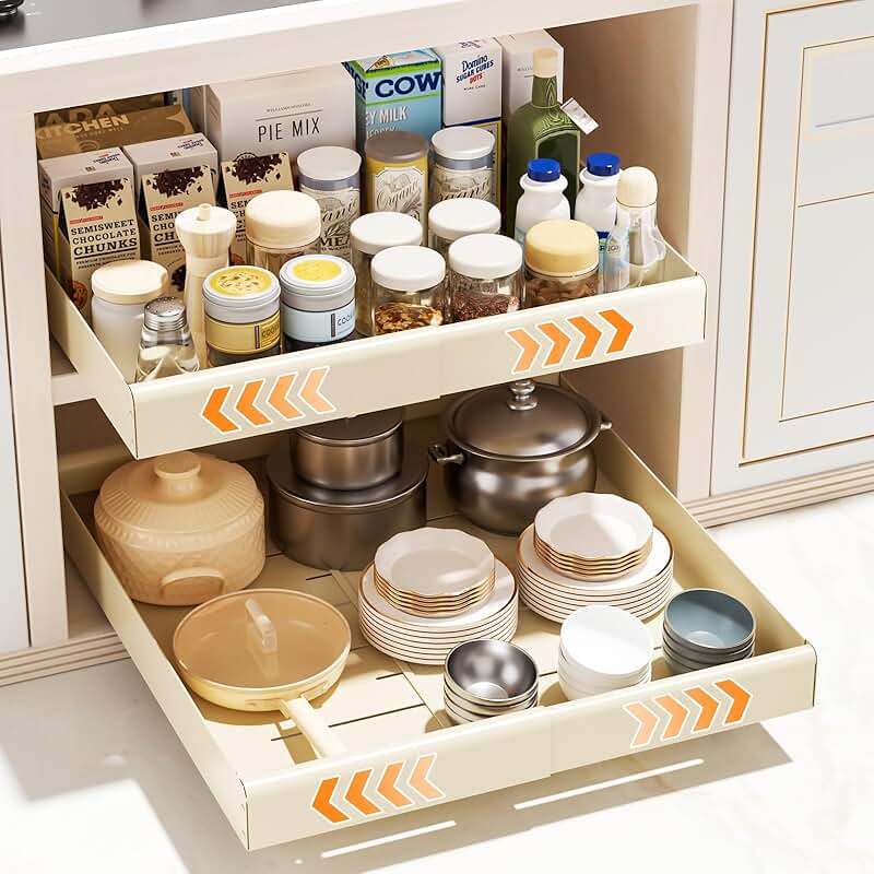 Adjustable Pull-Out Cabinet Organizer for Kitchen Storage
