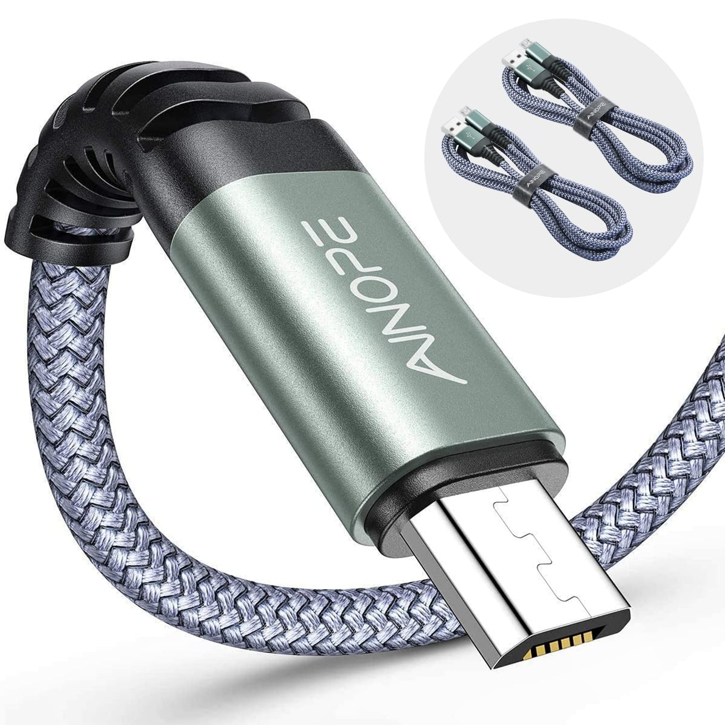 Micro USB Cable, Android Micro USB Charging Cable 2 Pack Gray, Micro USB Fast Charging Cords for Android Nylon Compatible with Samsung Galaxy S6,J7 Edge Note 5 Durable Nylon Material (Grey)