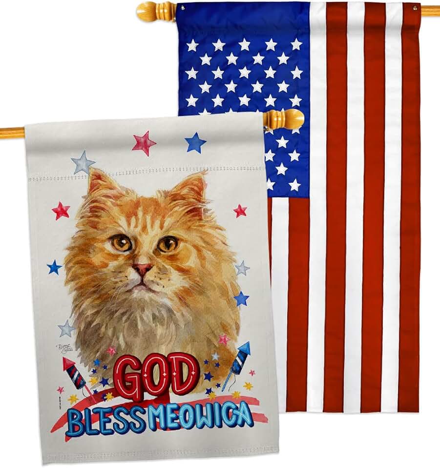 Patriotic Ginger Cat House Flag for Garden or Yard