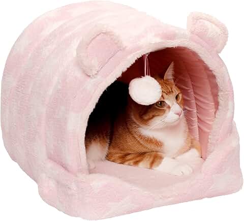 Cozy Cat and Small Dog Bed with Plush Toy