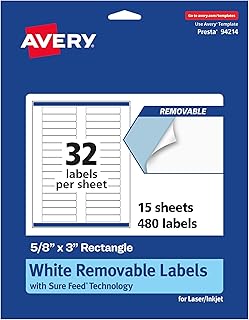 Matte White Removable Rectangle Labels, 5/8" x 3", 480 sheets
