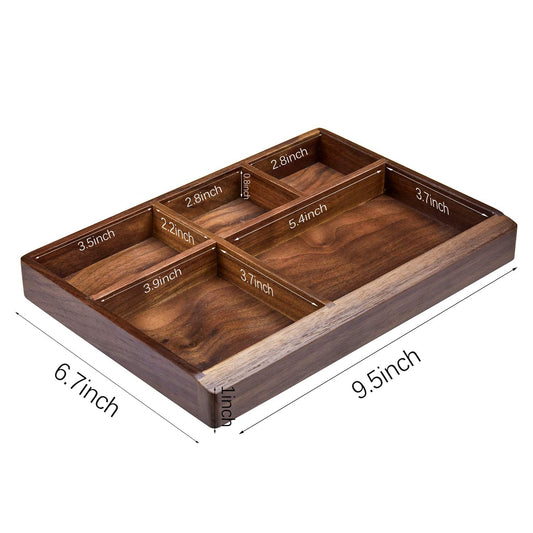 Black Walnut Vintage Wooden Storage Box with 5 Divisions