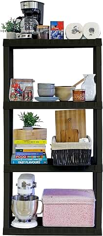 Heavy Duty Plastic Storage Shelves, 4-Tier Black