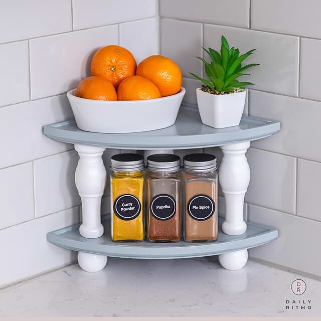 Wooden Corner Counter Shelf Set for Bathroom and Kitchen