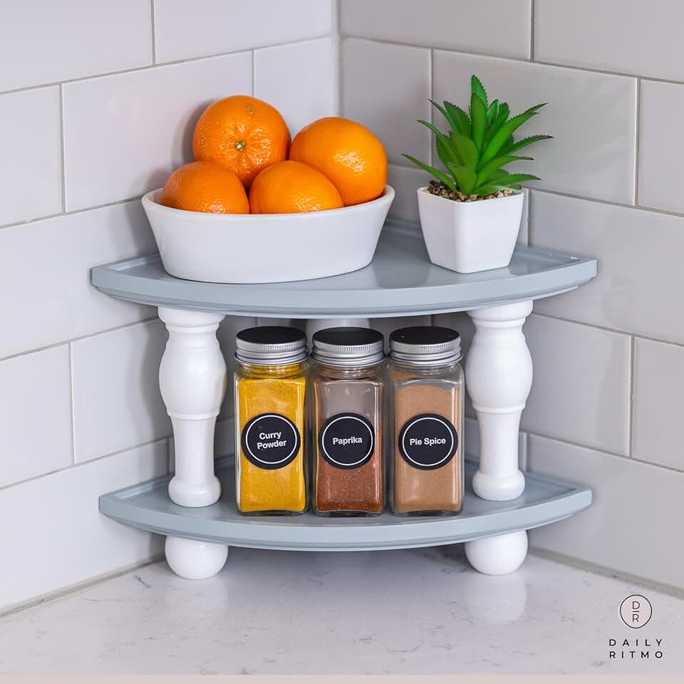 Wooden Corner Counter Shelf Set for Bathroom and Kitchen