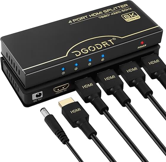 8K HDMI Splitter 1 in 4 Out, 4K@120Hz, HDR