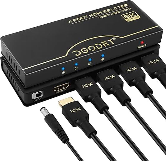 8K HDMI Splitter 1 in 4 Out, 4K@120Hz, HDR