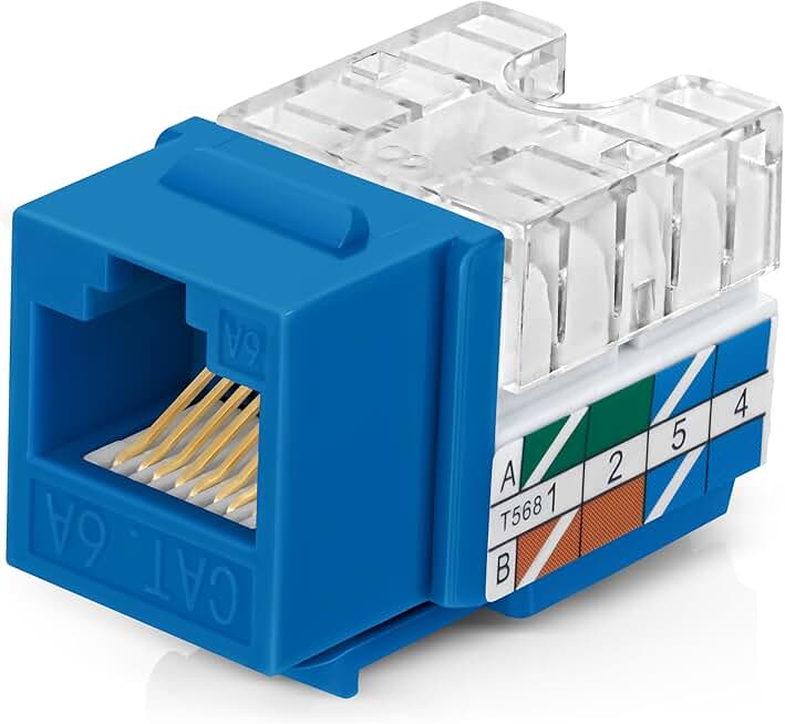 50 Blue 90° Angled RJ45 Cat6A Keystone Jacks