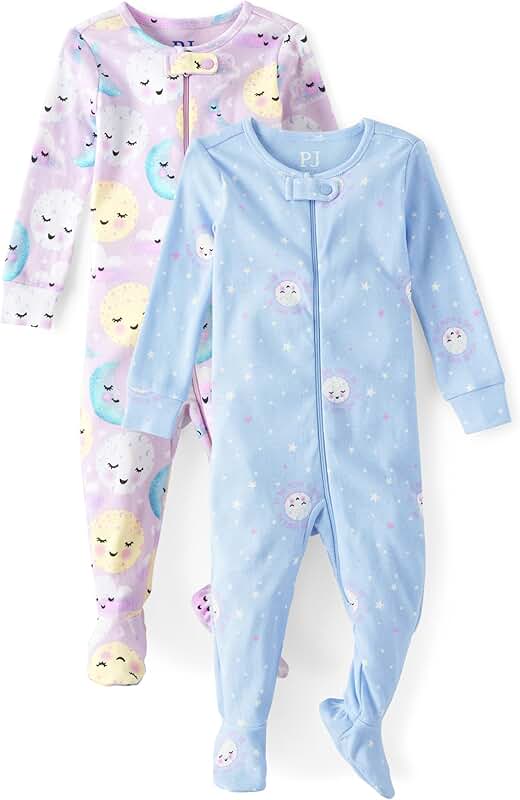 Baby Girls' and Toddler Cotton Zip-Front Footed Pajamas 2-Pack