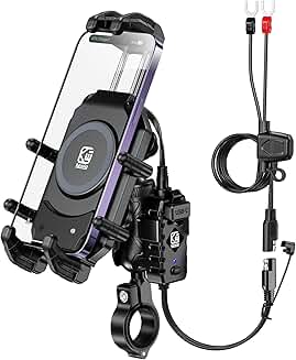 Motorcycle Phone Mount with Wireless Charger and Fast Charging