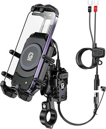 Motorcycle Phone Mount with Wireless Charger and Fast Charging