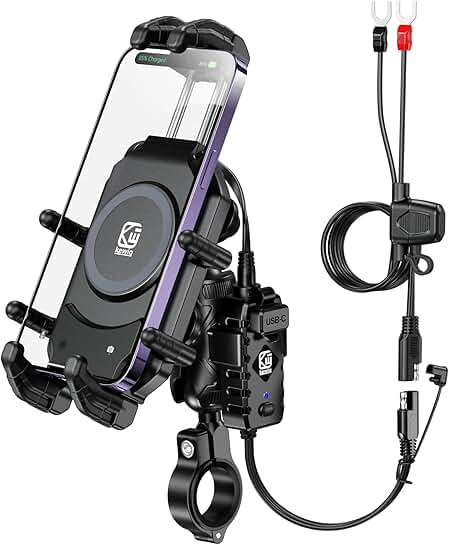 Motorcycle Phone Mount with Wireless Charger and Fast Charging