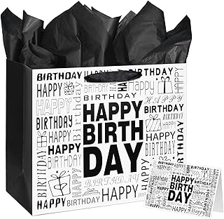 Large Black and White Happy Birthday Gift Bag