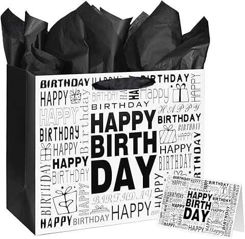 Large Black and White Happy Birthday Gift Bag