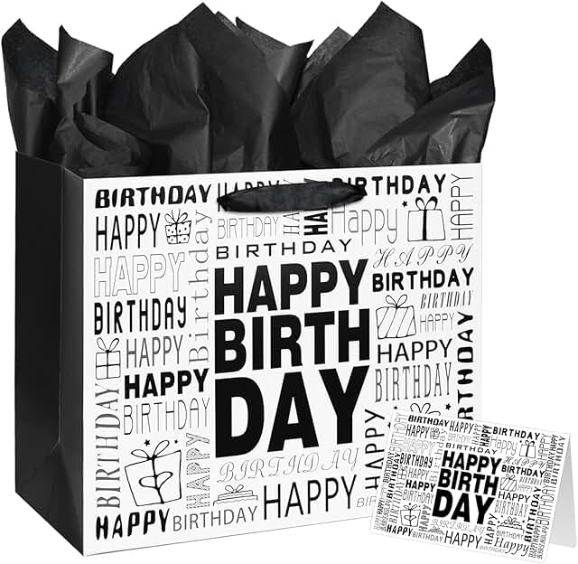 Large Black and White Happy Birthday Gift Bag
