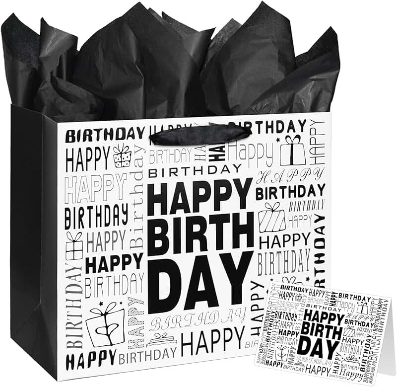 Large Black and White Happy Birthday Gift Bag