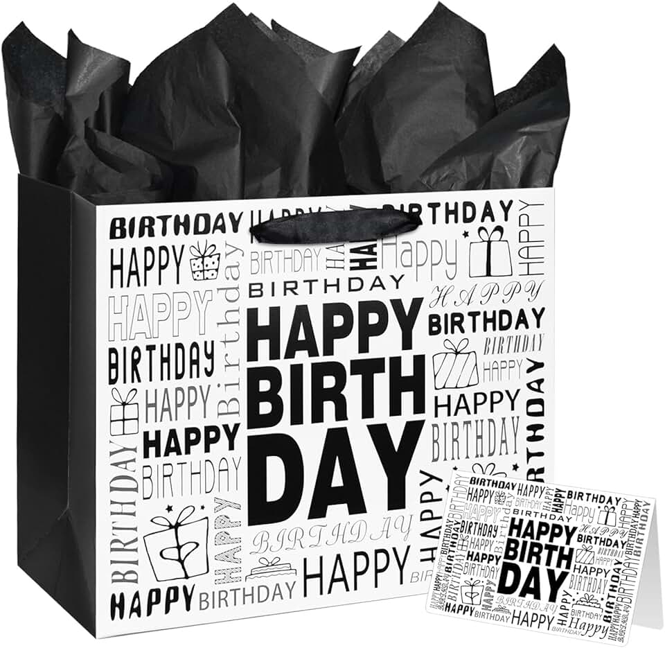 Large Black and White Happy Birthday Gift Bag