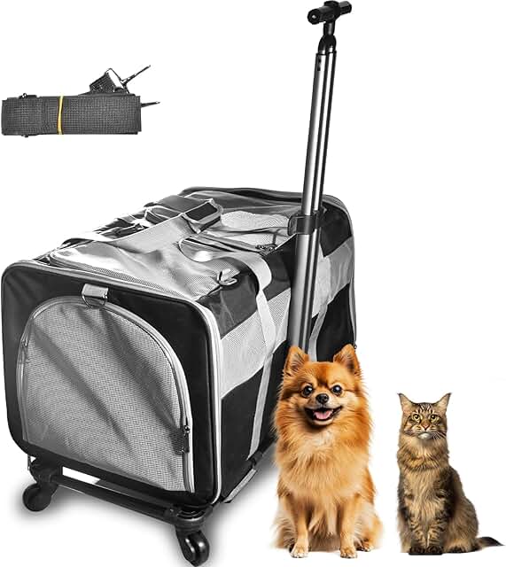 Large Rolling Cat and Dog Carrier for Travel