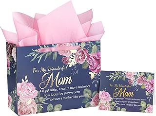 Large 13-inch Floral and Gold Gift Bag for Mom
