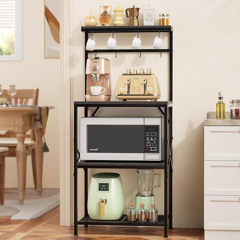 Kitchen Bakers Rack with Shelves and Hooks