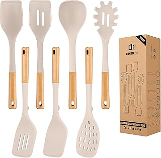 7-Piece Silicone Kitchen Utensil Set with Wooden Handles