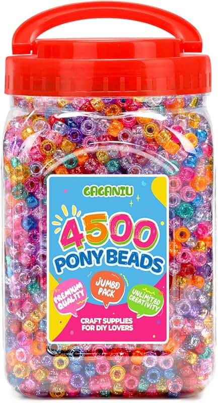 2.5 lb Glitter Pony Beads in Handle Bucket