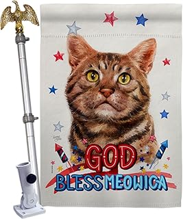 Patriotic American Short Hair Cat House Flag with Eagle