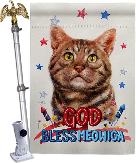 Patriotic American Short Hair Cat House Flag with Eagle