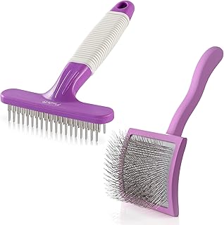 Dog Grooming Rake and Large Slicker Brush Bundle