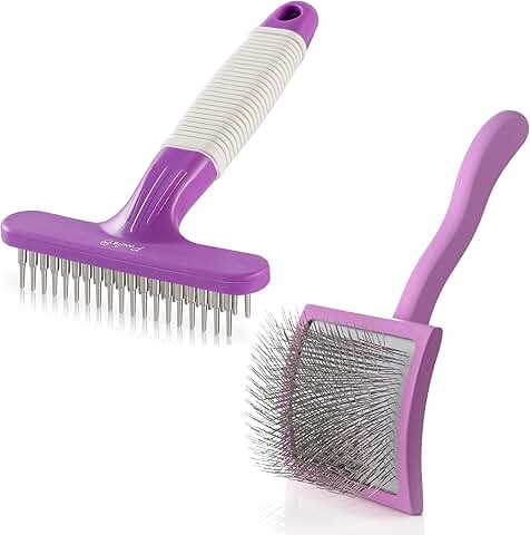 Dog Grooming Rake and Large Slicker Brush Bundle