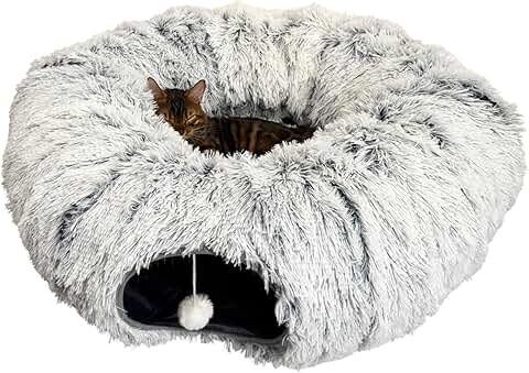 Soft Plush Tunnel Bed with Toys and Hideout for Pets