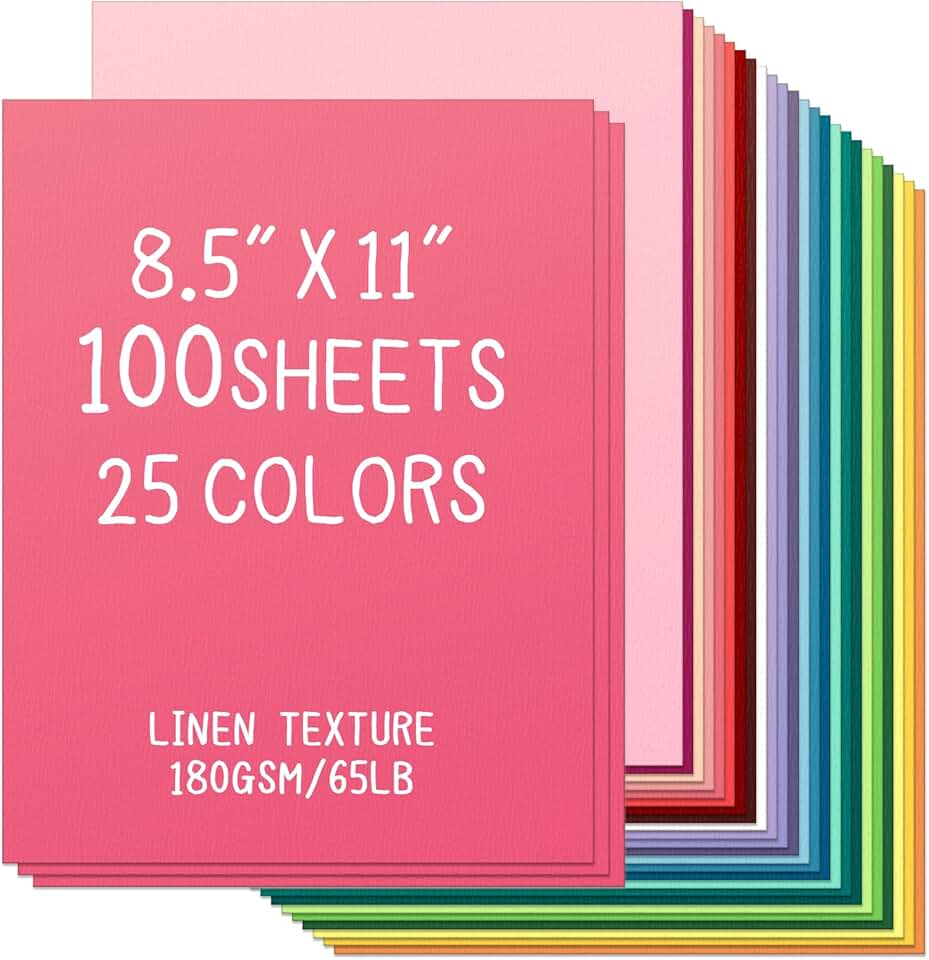100 Sheets 8.5x11 Colored Textured Cardstock 65 lb