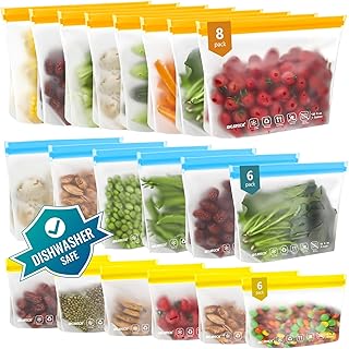 20 Reusable Dishwasher Safe Food Storage Bags in Various Sizes